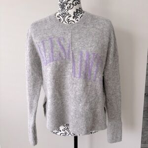 All Saints Alpaca/Wool Blend Mohair Split Logo Sweater Grey Lavender S